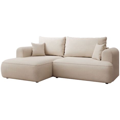Selsey Ovo Mini - Eckschlafsofa linksseitig mit Stauraum, Easy-Clean-Chenille-Bezug, creme