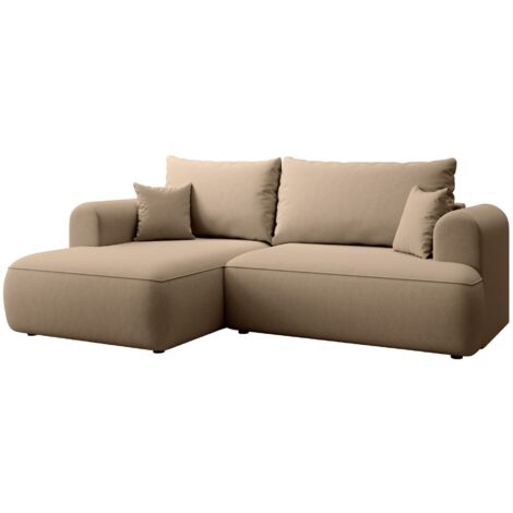 Selsey Ovo Mini - Eckschlafsofa linksseitig mit Stauraum, Easy-Clean-Samtbezug, beige