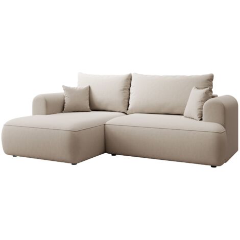 Selsey Ovo Mini - Eckschlafsofa linksseitig mit Stauraum, Easy-Clean-Samtbezug, creme
