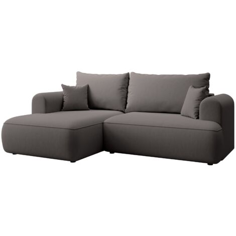 Selsey Ovo Mini - Eckschlafsofa linksseitig mit Stauraum, Easy-Clean-Samtbezug, dunkelgrau
