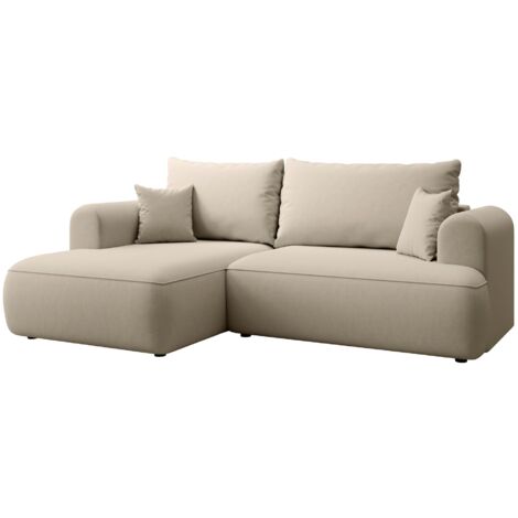 Selsey Ovo Mini - Eckschlafsofa linksseitig mit Stauraum, Easy-Clean-Samtbezug, hellbeige
