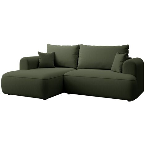 Selsey Ovo Mini - Eckschlafsofa linksseitig mit Stauraum, Easy-Clean-Samtbezug, olivgrün