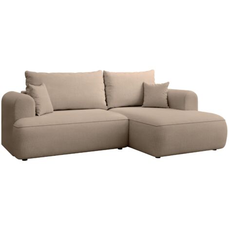 Selsey Ovo Mini - Eckschlafsofa rechtsseitig mit Stauraum, Easy-Clean-Chenille-Bezug, beige