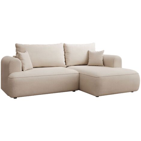 Selsey Ovo Mini - Eckschlafsofa rechtsseitig mit Stauraum, Easy-Clean-Chenille-Bezug, creme
