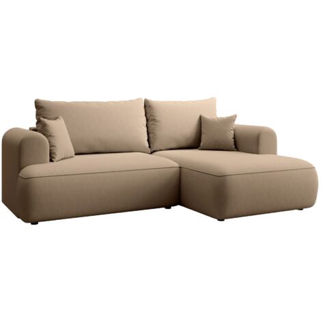 Selsey Ovo Mini - Eckschlafsofa rechtsseitig mit Stauraum, Easy-Clean-Samtbezug, beige