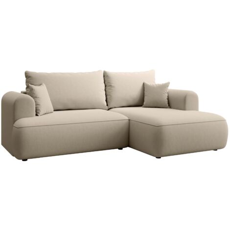 Selsey Ovo Mini - Eckschlafsofa rechtsseitig mit Stauraum, Easy-Clean-Samtbezug, hellbeige