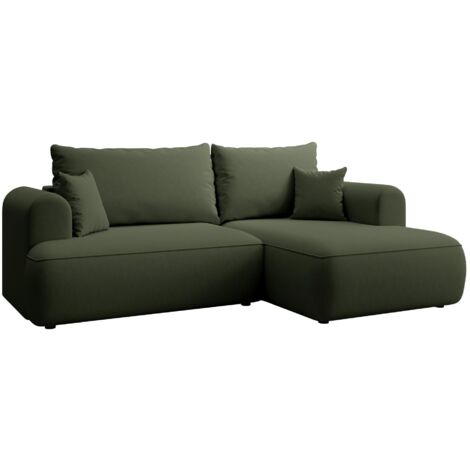 Selsey Ovo Mini - Eckschlafsofa rechtsseitig mit Stauraum, Easy-Clean-Samtbezug, olivgrün