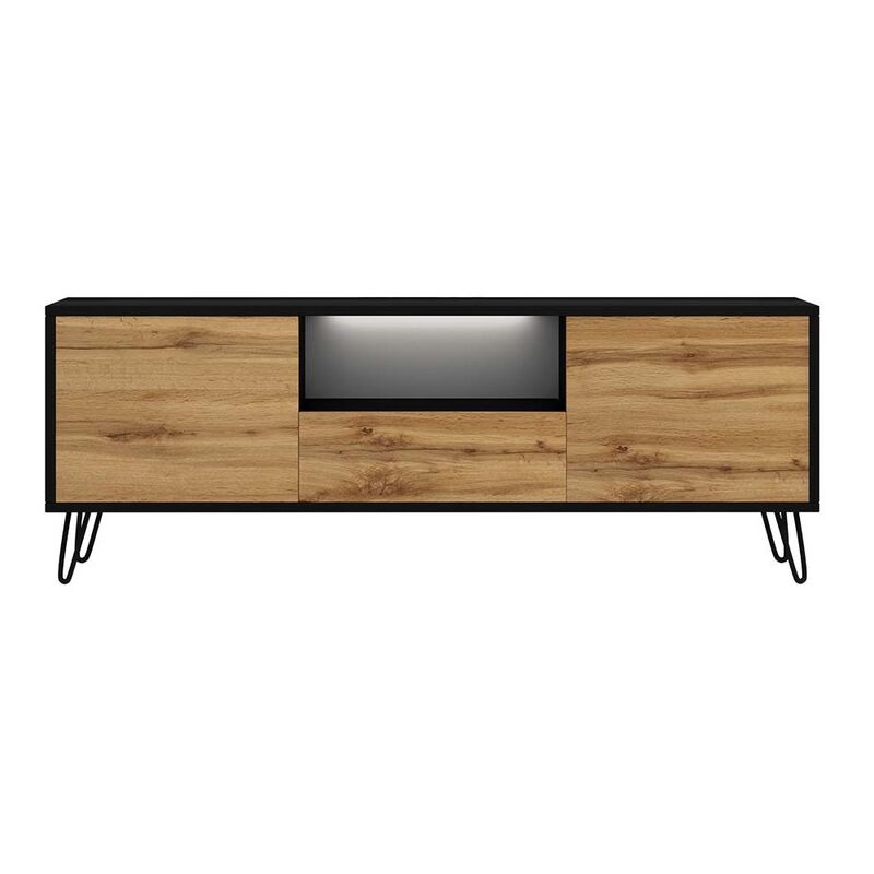 Selsey - PLOYSTEA - Meuble TV - 137 cm - noir / chêne wotan - style moderne - avec LED