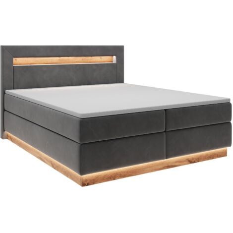 Selsey PROMIE - Lit continental - 140x200 cm - surmatelas et éclairage - velours graphite