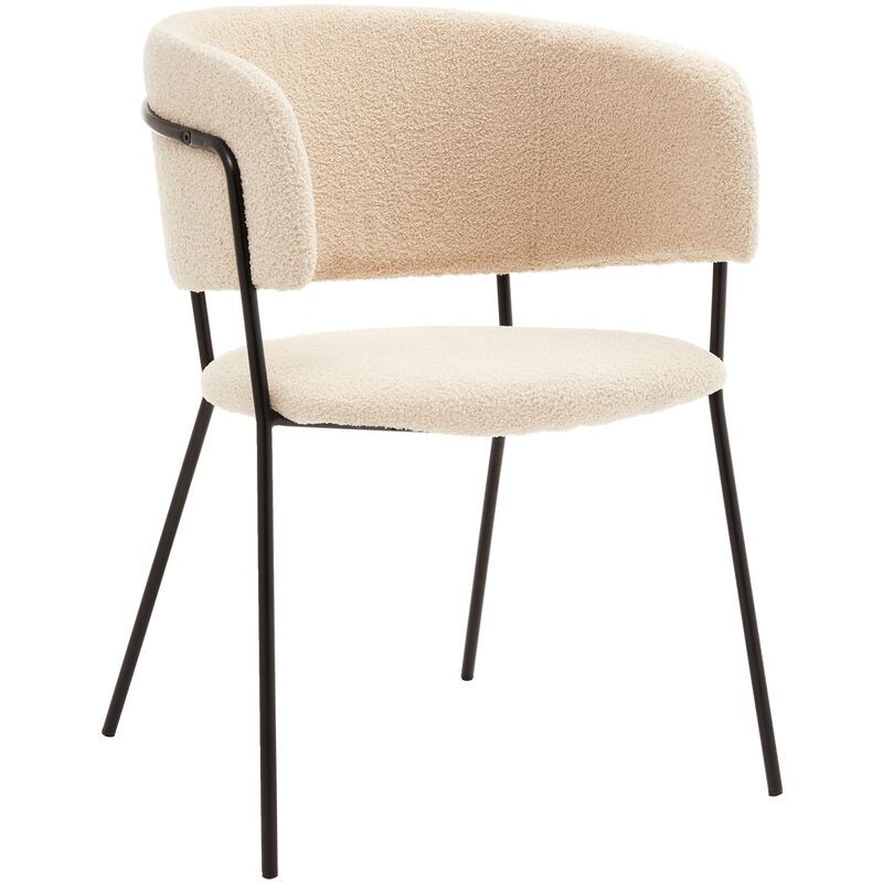 Selsey PROOLS - Chaise tapissée - en tissu bouclette crème/base noire