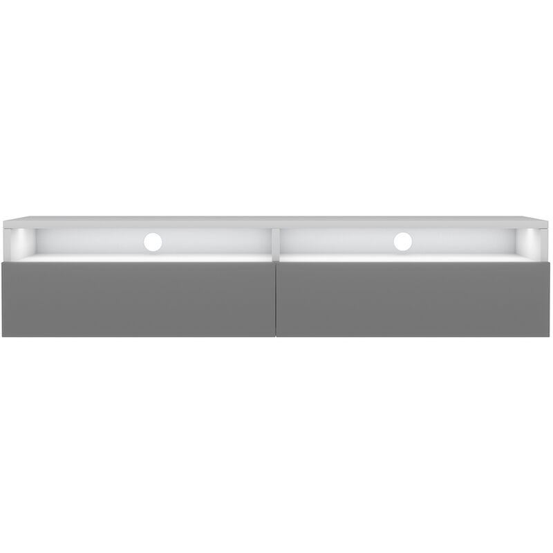 Selsey - REDNAW - Meuble TV - 140 cm - blanc mat / gris brillant - avec LED - scandinave - moderne