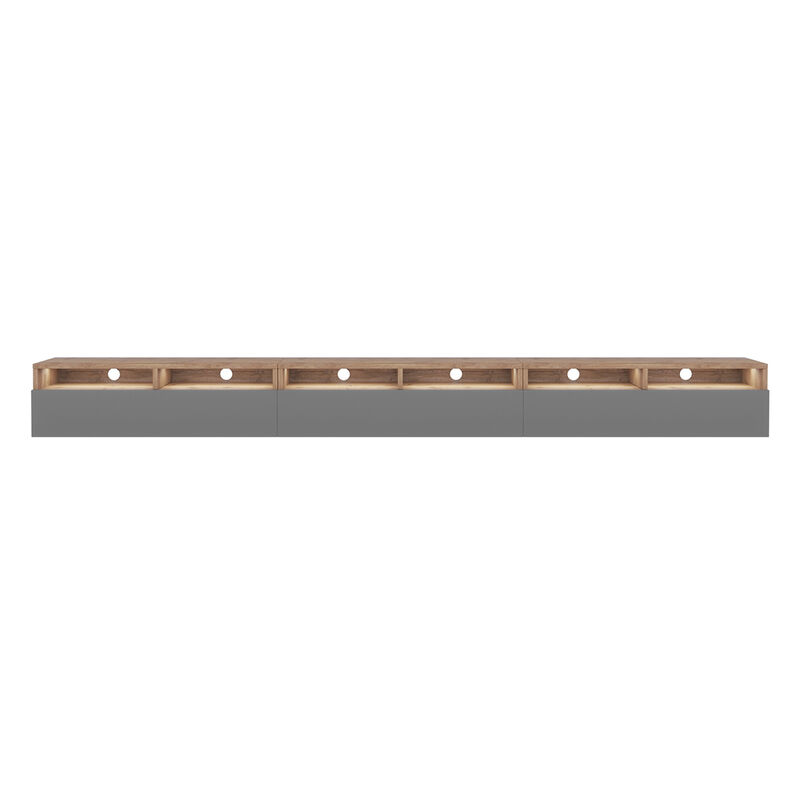 

Rednaw - Mueble TV con tres cajones - Roble Wotan / Gris brillo - con iluminación LED - 300 cm - Selsey