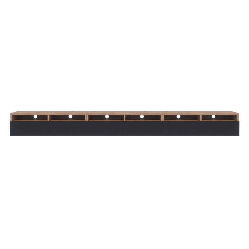 

Selsey Rednaw - Mueble TV con tres cajones - Roble Wotan / Negro brillo - 300 cm