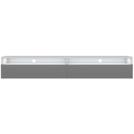 Selsey REDNAW - TV-Schrank / TV-Board stehend / hängend, 180 cm breit  (Weiß Matt / Grau Hochglanz mit LED)