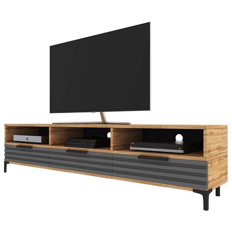 Selsey RIKKE 3D - TV-Lowboard - TV-Schrank mit 3D-Fronten in Matt, stehend, 160 cm breit (Wotan Eiche / Grau, ohne LED)