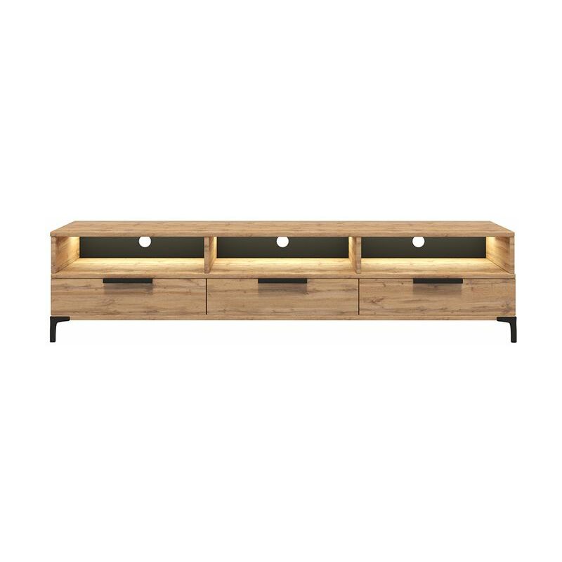 

Selsey Rikke - Mueble TV - para la sala de estar - ancho 160 cm - roble wotan - con iluminación LED a pilas - moderno