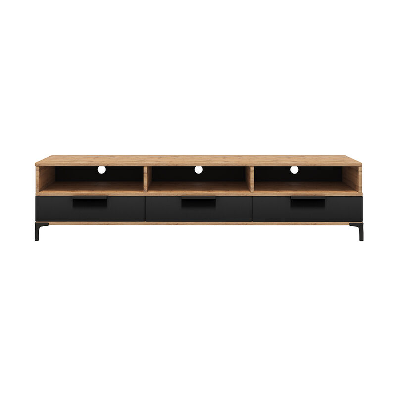 

Selsey Rikke - Mueble TV - para la sala de estar - ancho 160 cm - roble wotan / negro brillante - moderno