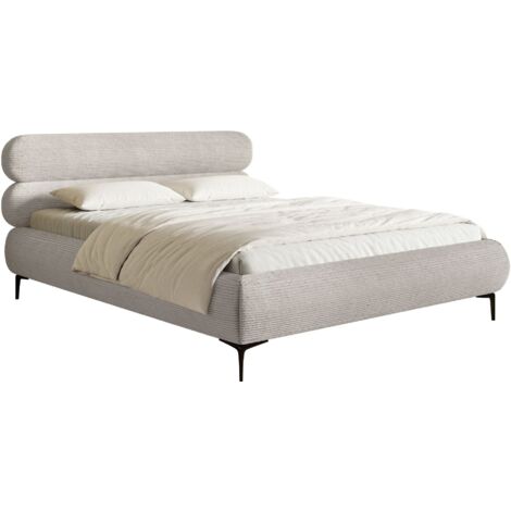 Selsey ROULE CORD – Lit rembourré 140×200, en tissu velours côtelé et pieds dorés, greige