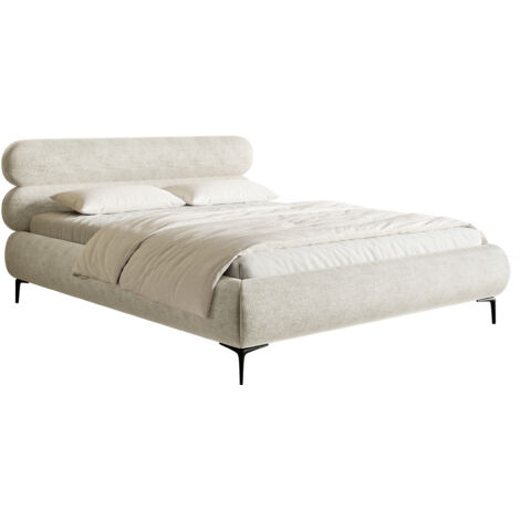Selsey ROULE - Polsterbett in Graubeige mit schwarzen Metallfüßen, 140 cm