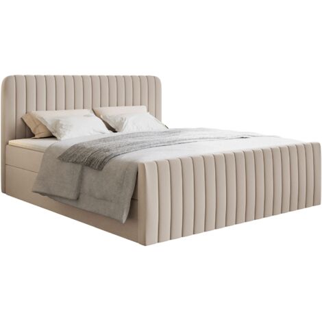 Selsey Saliano - Boxspringbett 140x200 mit Bettkasten, Topper und Chenille-Bezug, Beige