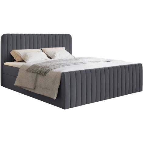 Selsey Saliano - Boxspringbett 140x200 mit Bettkasten, Topper und Chenille-Bezug, Graphit