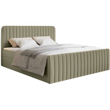 Selsey Saliano - Boxspringbett 140x200 mit Bettkasten, Topper und Chenille-Bezug, Olivgrün