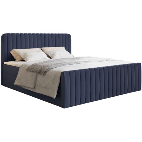 Selsey Saliano - Boxspringbett 160x200 mit Bettkasten, Topper und Chenille-Bezug, Marineblau