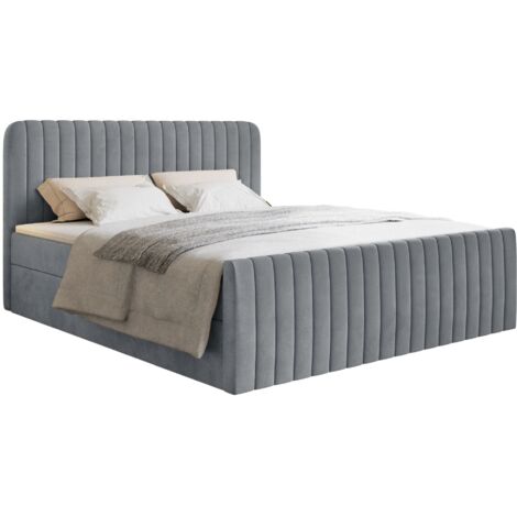 Selsey Saliano - Boxspringbett 160x200 mit Bettkasten, Topper und Samtbezug, Grau