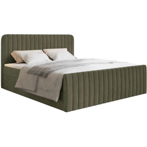 Selsey Saliano - Boxspringbett 160x200 mit Bettkasten, Topper und Samtbezug, Olivgrün