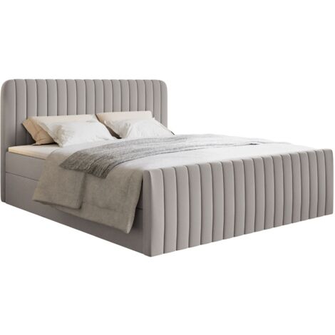 Selsey Saliano - Boxspringbett 180x200 mit Bettkasten, Topper und Chenille-Bezug, Greige