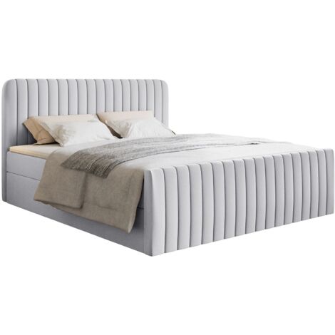 Selsey Saliano - Boxspringbett 180x200 mit Bettkasten, Topper und Chenille-Bezug, Hellgrau