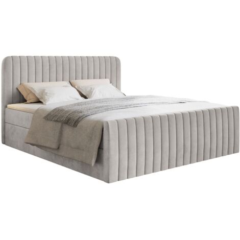 Selsey Saliano - Boxspringbett 180x200 mit Bettkasten, Topper und Samtbezug, Greige