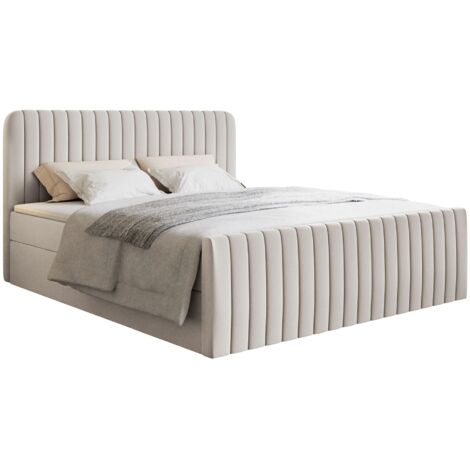 Selsey Saliano - Boxspringbett 200x200 mit Bettkasten, Topper und Chenille-Bezug, Hellbeige