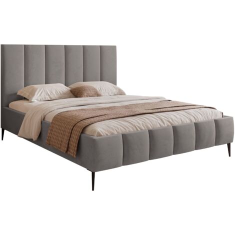 Selsey Sarafino - Polsterbett 140x200 cm, mit Bettkasten, Lattenrost und Metallfüßen, hellgrau