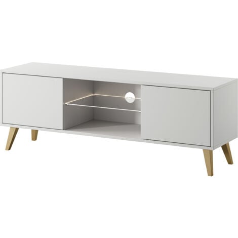 Selsey Savoni II - TV-Schrank Lowboard, Weiß mit goldenen Beinen, 140 cm