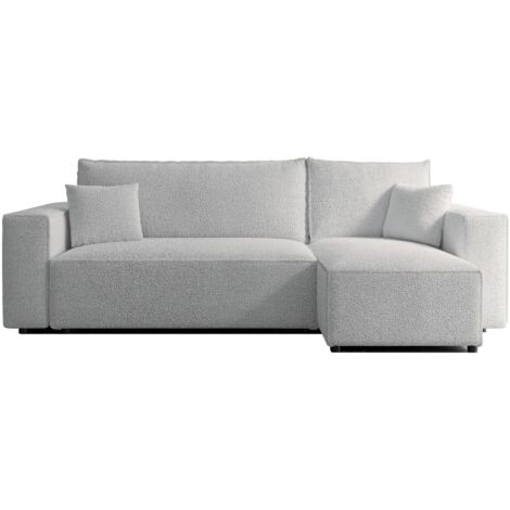 Selsey Scarlo - Ecksofa mit Schlaffunktion, Stauraum und Bouclé-Bezug, hellgrau