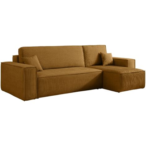 Selsey Scarlo - Ecksofa mit Schlaffunktion, Stauraum und Cordbezug, senfgelb