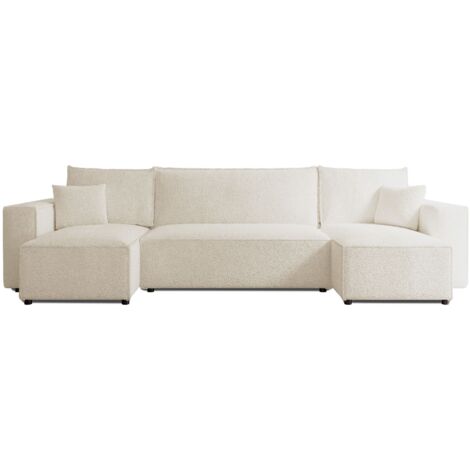 Selsey Scarlo - Wohnlandschaft mit Schlaffunktion, Stauraum und Bouclé-Bezug, creme