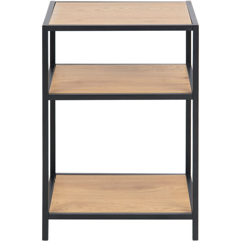 Selsey SEAFORD - Nachtschrank - Nachttisch in heller Holzoptik / Schwarz mit offenen Fächern und Metallgestell, 63 cm hoch