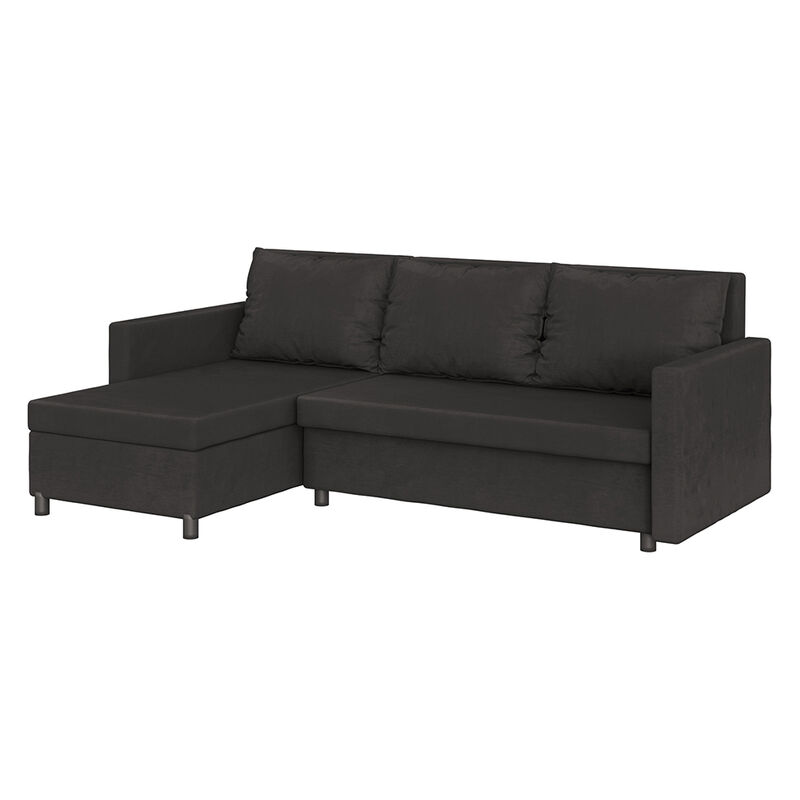 Selsey - SELEFER - Ecksofa / Schlafsofa mit wasserabweisendem Veloursbezug, Bettkasten und losen Rückenkissen, 216 cm breit (Dunkelgrau)