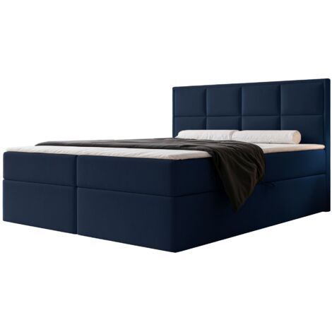 Selsey Silensio – Boxspringbett 140x200, Bonellmatratze, Topper, Samt, marineblau
