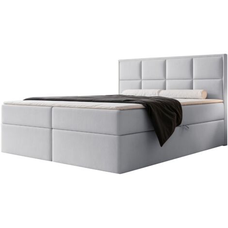 Selsey Silensio – Boxspringbett 180x200, Bonellmatratze, Topper, Samt, hellgrau
