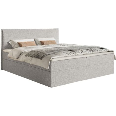 Selsey Softie – Boxspringbett 140x200 cm mit Topper und Stauraum, Chenille, Hellgrau