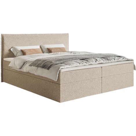 Selsey Softie – Boxspringbett 160x200 cm mit Topper und Stauraum, Chenille, Hellbeige