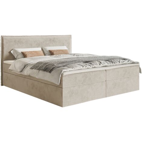 Selsey Softie – Boxspringbett 160x200 cm mit Topper und Stauraum, Velours wasserabweisend, Beige