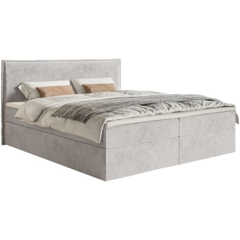 Selsey Softie – Boxspringbett 160x200 cm mit Topper und Stauraum, Velours wasserabweisend, Hellgrau