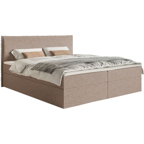 Selsey Softie – Boxspringbett 180x200 cm mit Topper und Stauraum, Chenille, Dunkelbeige