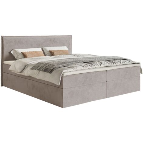 Selsey Softie – Boxspringbett 180x200 cm mit Topper und Stauraum, Velours wasserabweisend, Graubraun