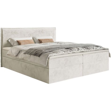 Selsey Softie – Boxspringbett 180x200 cm mit Topper und Stauraum, Velours wasserabweisend, Greige