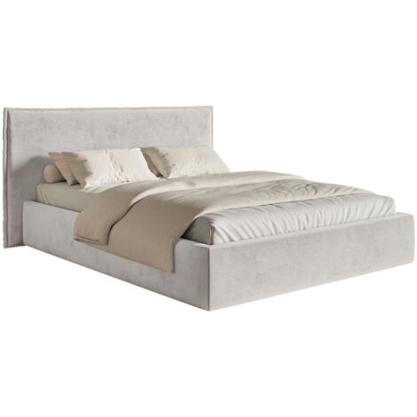 Selsey Softie – Polsterbett 140×200 mit Bettkasten und Lattenrost, Velours, hellgrau